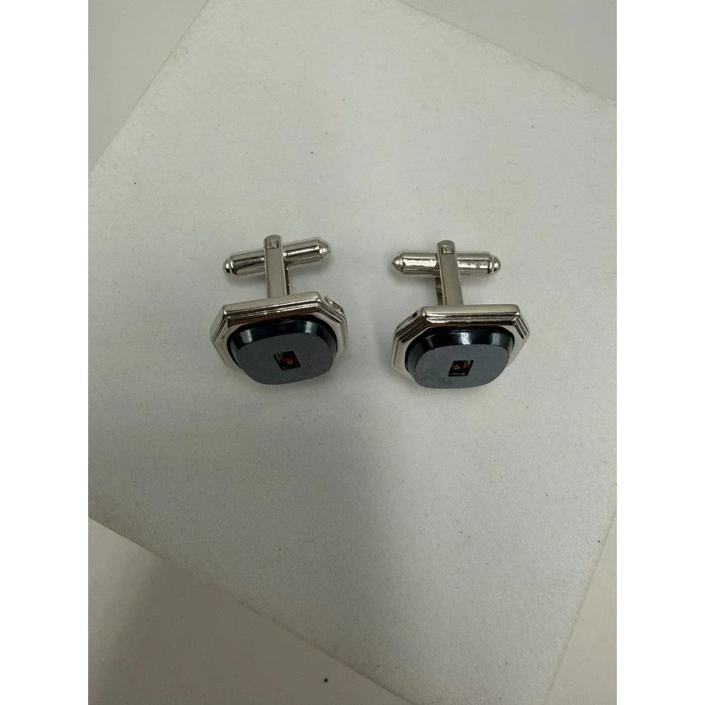 Hickok‎ USA Vintage Mens Octagon Cabochon Silver Tone Toggle Cufflinks